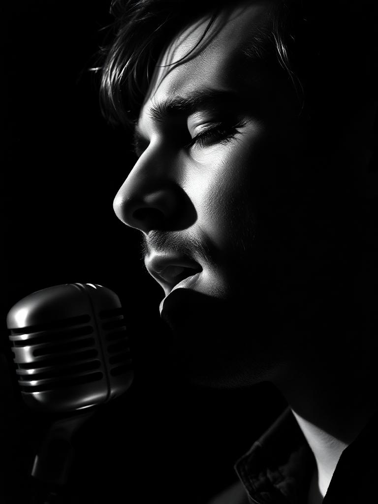 Close-up of the artist at the microphone