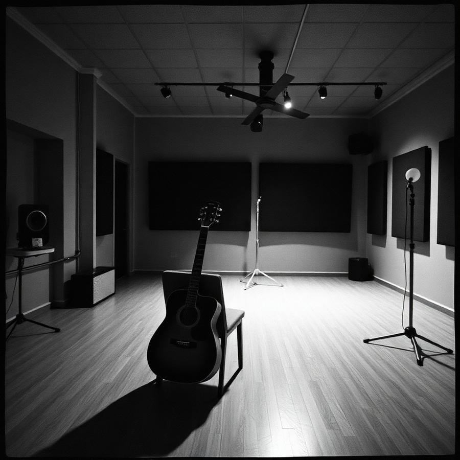 Empty studio with a guitar